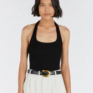 DISSH Eddison Black Knit Halter Top Stretchy Knit Open Back Square Neckline